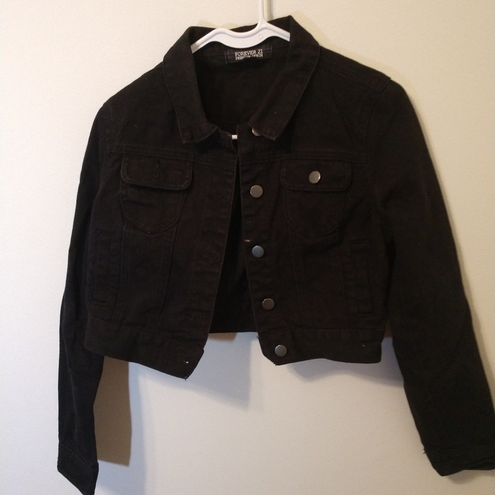 Forever 21 crop black denim jacket